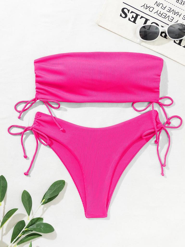 European & American Sexy Bandeau Split Swimsuit - Women's Drawstring Bikini Fashion