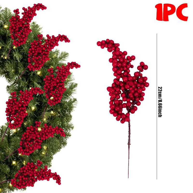 

60/1Pcs Christmas Red Berries DIY Holiday Wreaths Xmas Tree Decoration Festive Ornament Displays Artificial Red Berries Stems