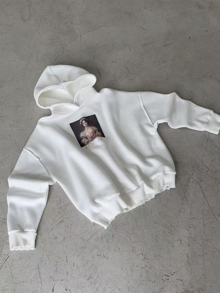 Season simple foreign style ins style lady print American thickened hooded personalized trend sweater
