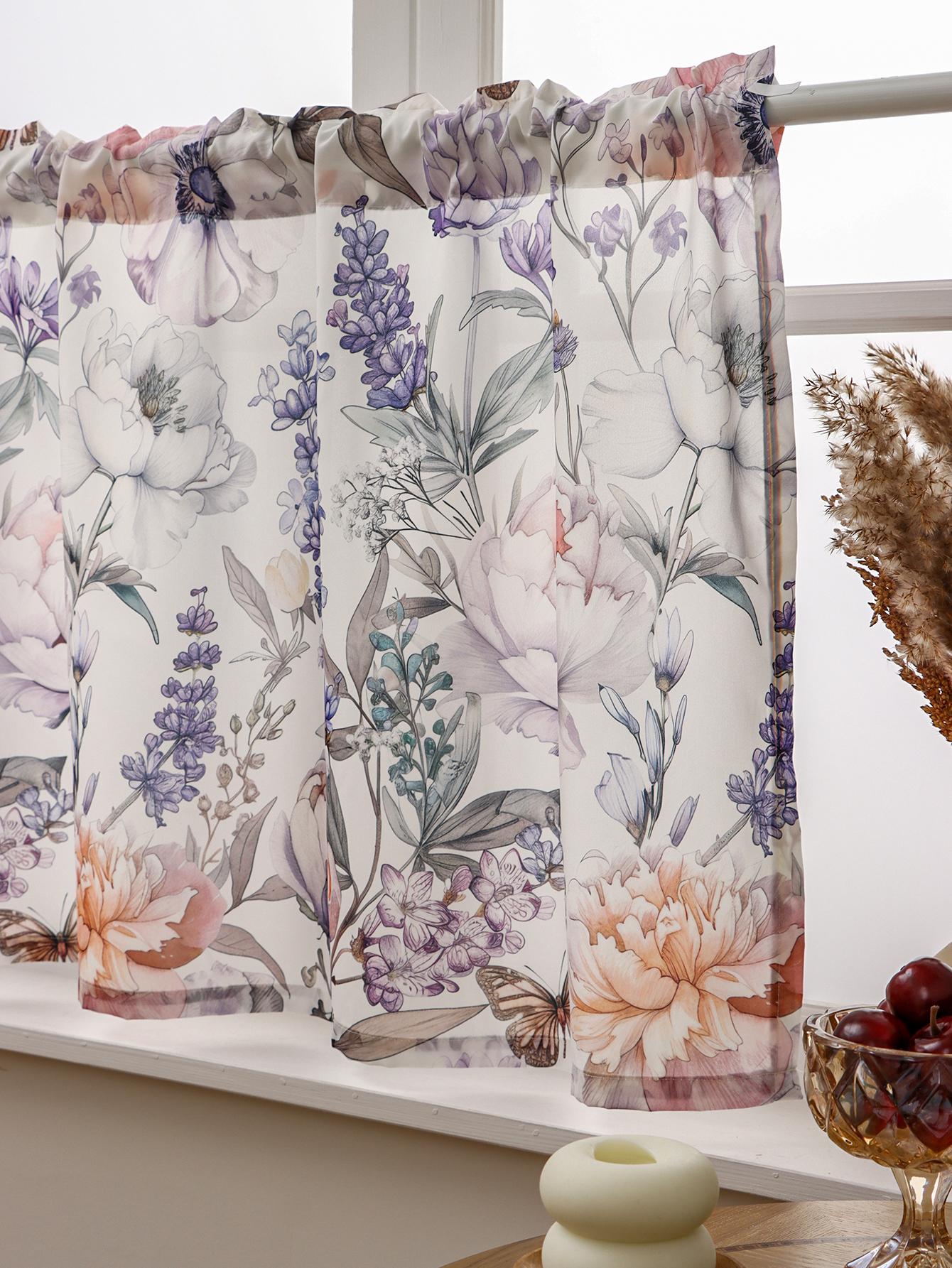 

White Floral Print Coffee Curtain for Living Room And Bedroom Window Decor Fresh And Elegant Style 100x60cm белый