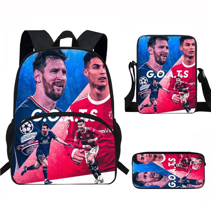 Set Zaino Scolastico per Bambini a Tema Messi con Borsa a Tracolla Astuccio per Studenti Elementari