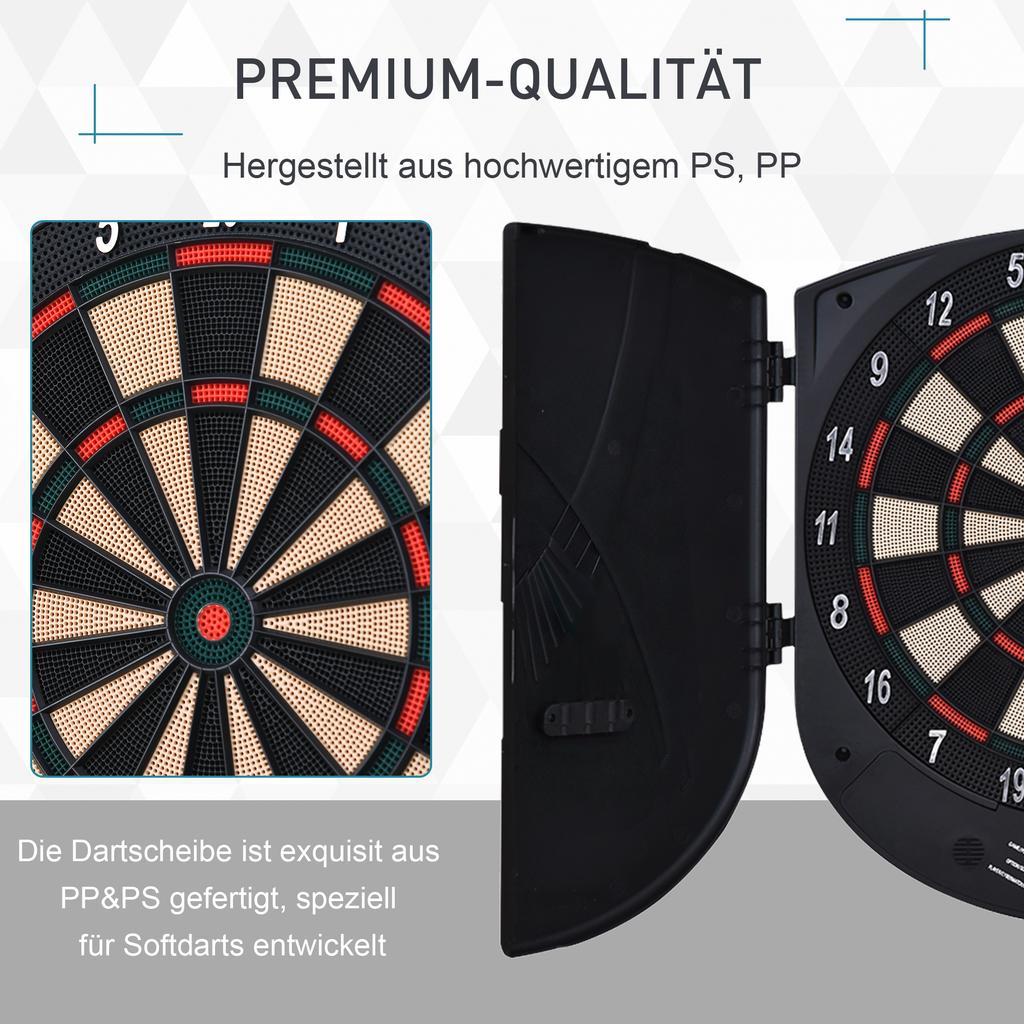 Electronic Dartboard with Voice Announcements English Voice LED Displays 6 Darts 26 Games 185 Variants Dart Machine with Door Dartboard Set for up to