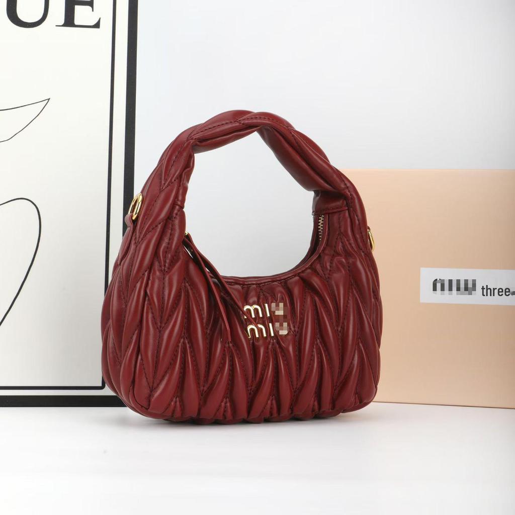 Miu House Lambskin Ruched Dumpling Hobo Bag: Trendy Crescent Underarm Crossbody for Women