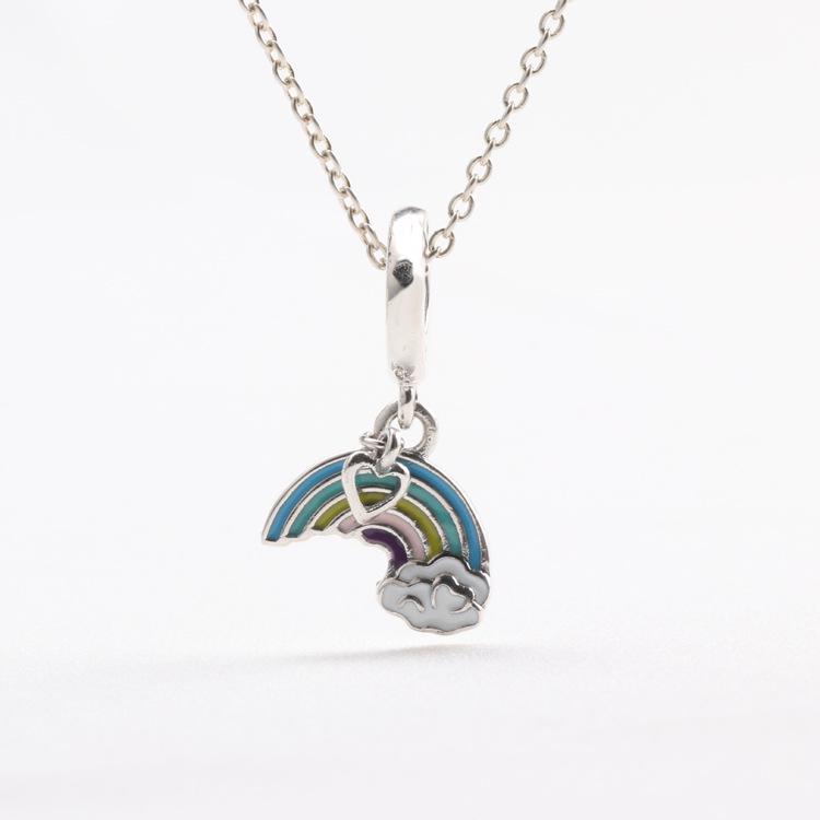 Panjia European  American Style Silver-Plated White Copper Rainbow Pendant Bead Charms for DIY Bracelets Y502