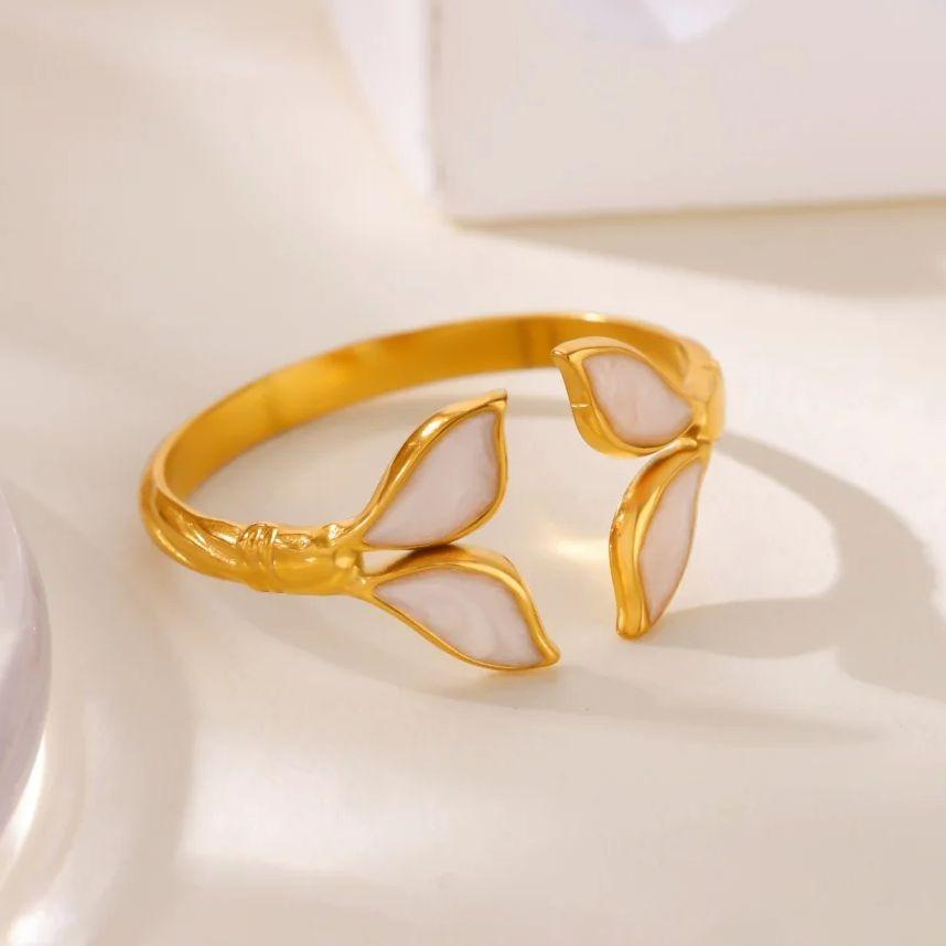 Fashion Blue Wing Rings For Women Gold Color Stainless Steel Adjustable Fish Tail Ring Aesthetic Wedding Christmas Jewelry Gift