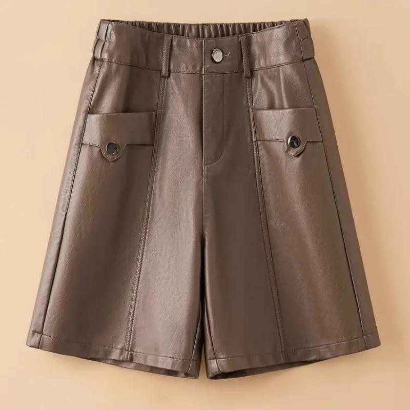 Women's Faux Leather High Waist Pocket Detail A Line Shorts