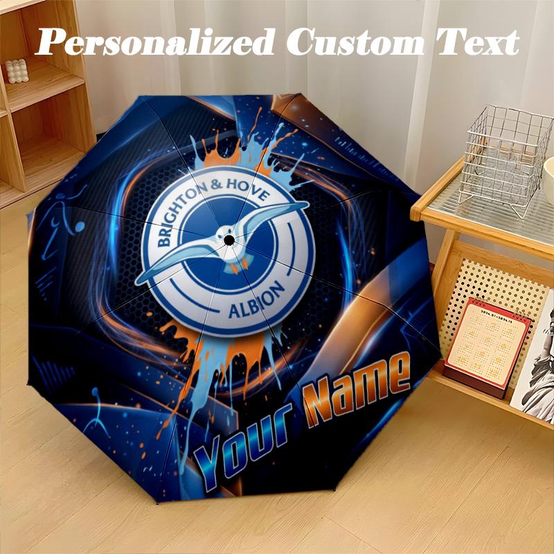 8 Rib Auto Folding Umbrella Brighton & Hove Albion Football Print Custom Name Text Portable Rain Gear