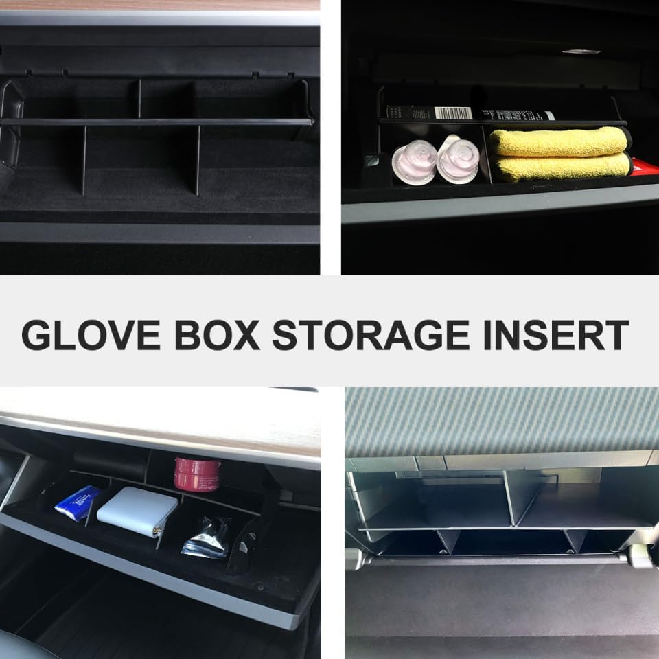 Glove Box Organizer Storage Insert Divider Compatible with Tesla 2024 Center Console Tray Car Interior Accessory 13.58X2.75X0.11In