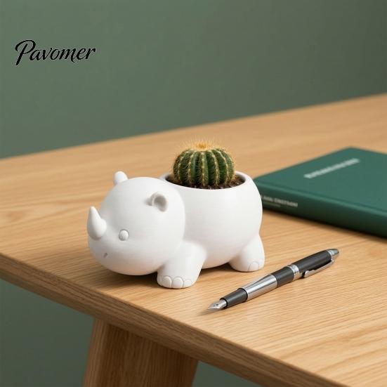 Easy Clean Small Flower Pot Cute Rhinoceros Planter, 3D Printed Rhino Pot, Decorative Animal Shape Planter Plant for Succulents Cactus Houseplants