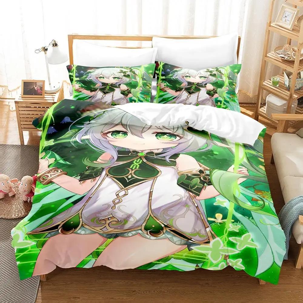 New Game Nahida Genshin Impact Bedding Set Soft Comforter Cover With 1/2pcs Pillow Shams For Kids Adults Microfiber Quilt Cover