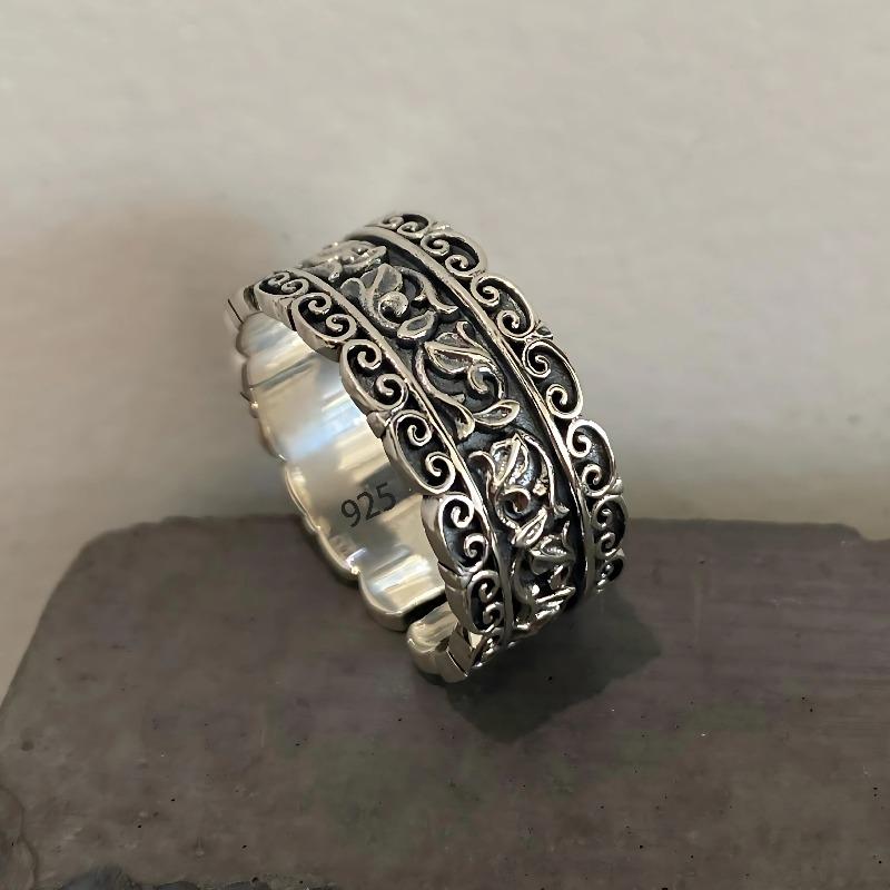Sam Panda 925 Silver Rings For Women Men Fine Jewelry Finger Adjustable Open Vintage Chain Ring For Party Birthday Gift