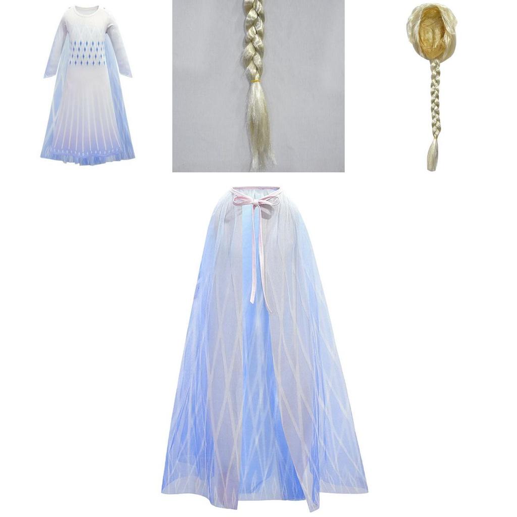 Majestätisches Die Eiskönigin 2 Weißes Elsa Cosplay Kostümkleid Für Mädchen Alter 3-10 Mit Umhang