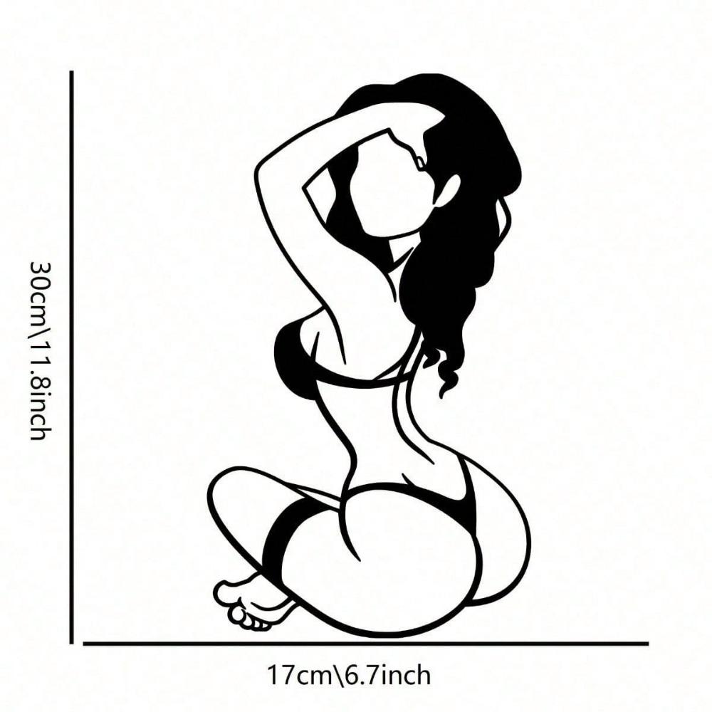 1 Piece Of Metal Wall Decorative Painting - Abstract Bikini Lady Silhouette In Black And White