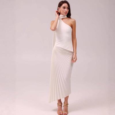 2025 Summer Women's Fashion: Pleated One-Shoulder Halter Neck Backless Dress
