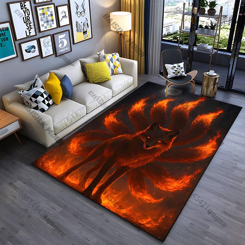 Fire Spirit Mystical Fox Carpet Yoga Living Room Room Decor Children's Crawling Mat Doormat Area Rug Games Mat