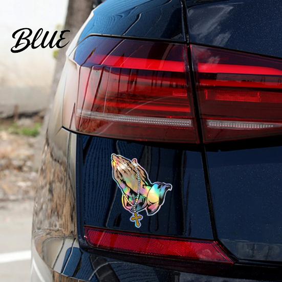 Durable Outdoor Vehicle Decal Praying Hands & Rosary Car Sticker Reflective Decal Removable Motorcycle Helmet Sticker Waterproof Jesus for