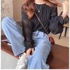 Camicia in Chiffon con Maniche Svasate Plissettate Blusa Donna Girocollo Tinta Unita Ampia Versatile Camicia a Maniche Lunghe Top