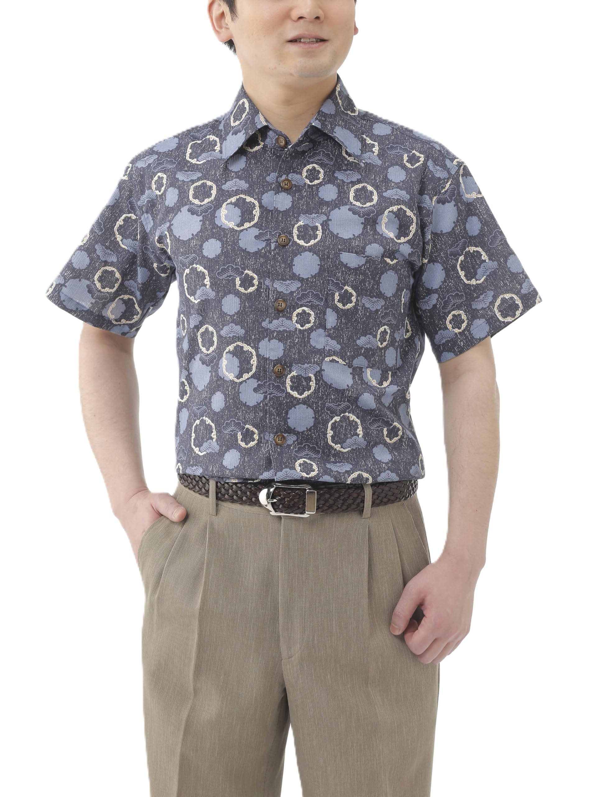 

Рубашка мужская Little Island Takashima Chijimi с коротким рукавом, цвет индиго, японский размер L, с узором