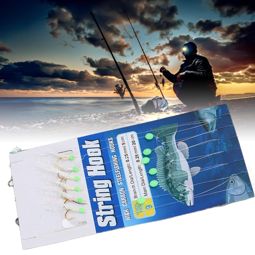 5PCS 6 Hooks Fish Skin String Hooks Carbon Steel Fishing Bait Rigs Freshwater Fishing