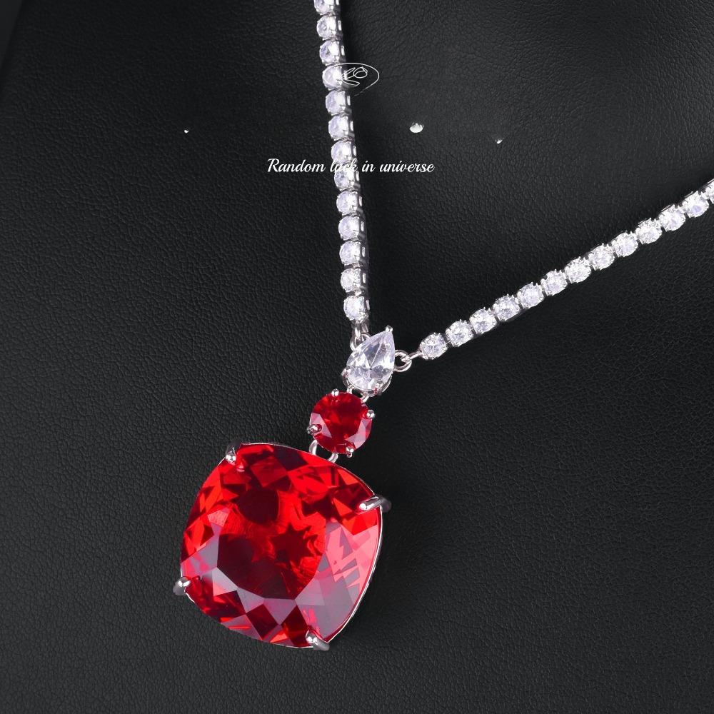 Luxury Simulated Pigeon Blood Ruby Jewelry Set Full Diamond Necklace Earrings Wedding Bride Party