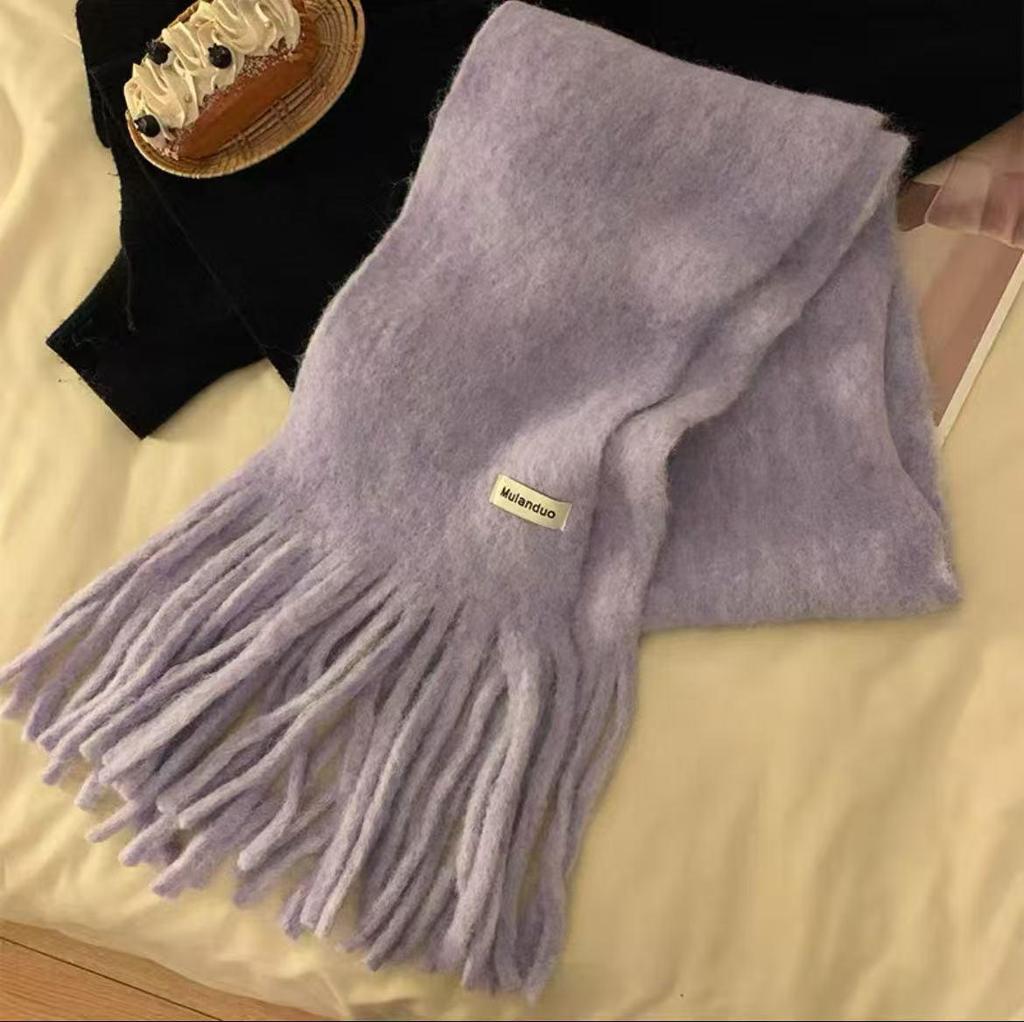 Korean Style Wool-Blend Tassel Scarf - Soft, Warm, and Solid Color for Women and Students