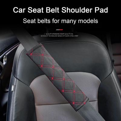 2Pcs Faux Leather Car Seat Belt Shoulder Pad Fastener Tape Square Sewing Stitching Design Cushion Protector Cover