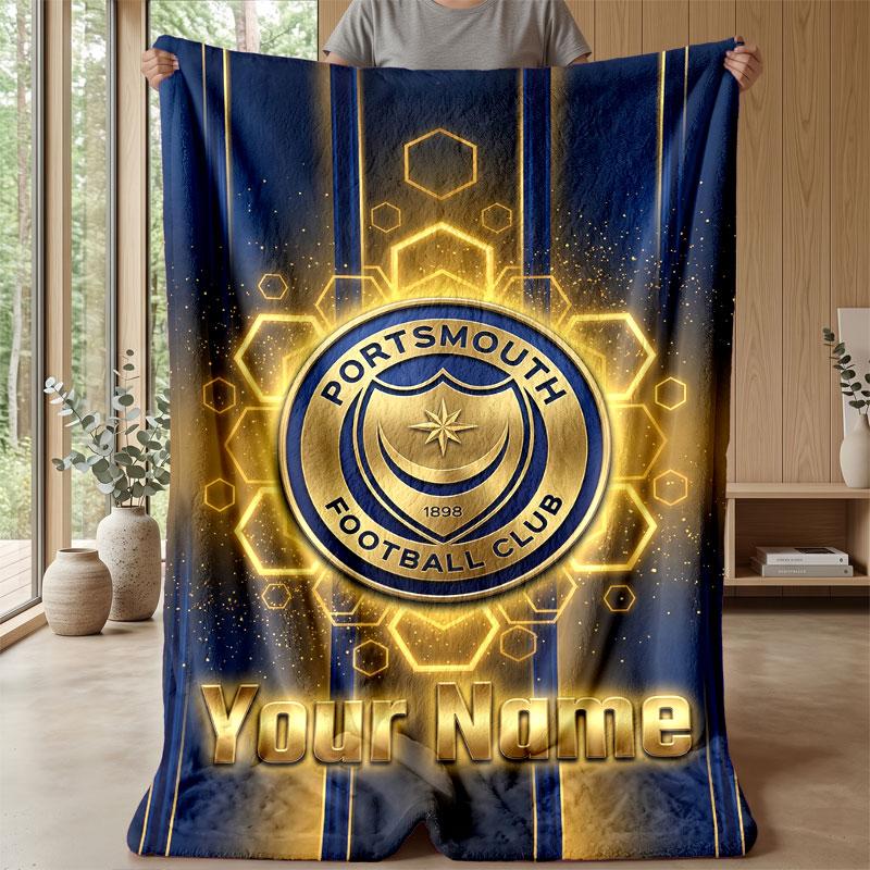 פורטסמות FC שמיכת פלנל עם שם מותאם אישית לוגו כדורגל שמיכת פליז אישית מתנה מיוחדת לספה חדר שינה בית
