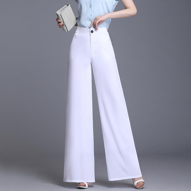 

Модные женские шифоновые длинные брюки, летние повседневные однотонные широкие брюки с высокой талией 29 белый