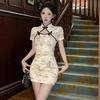 New Improved Qipao Style Hollow-Out Frog Button Dress - Feminine Retro Bodycon Short Skirt