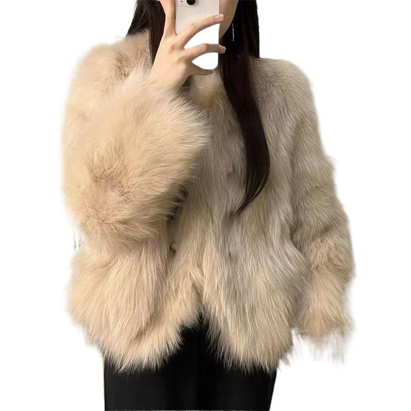 Autumn and winter new round neck imitation fox hair small short loose thickened fluff Internet celebrity coat women