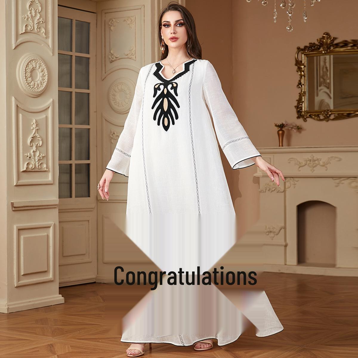 

Мусульманское платье с вышивкой с длинным рукавом для женщин, Ближний Восток XL белый