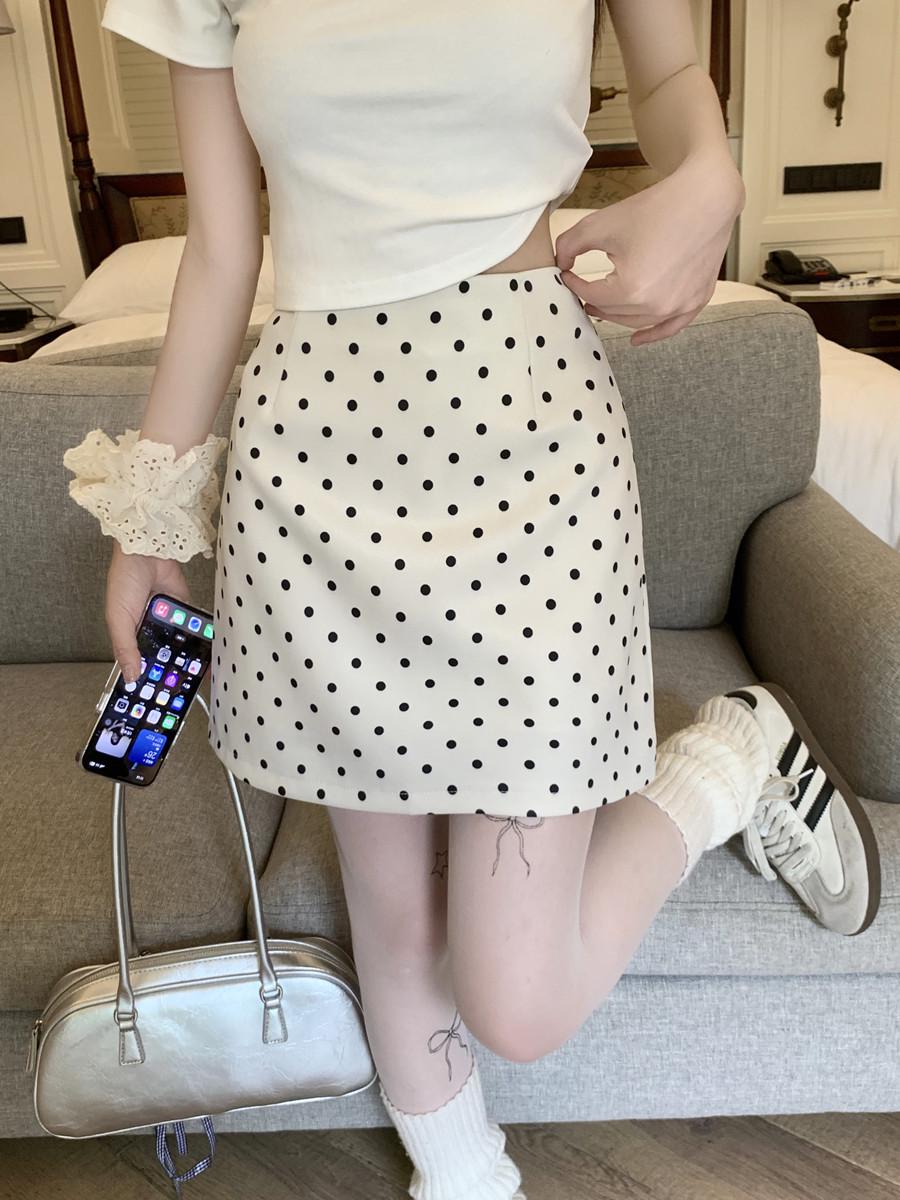 

Миди-юбка А-силуэта с завышенной талией в горошек большого размера - Стройнящая и универсальная XXL абрикосовый