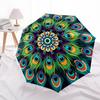 1pc Peacock Feather Mandala Automatic Folding Umbrella - Portable 3-Fold Design with 8-Bone Iron Frame for Outdoor Use, Festive Gift, Travel, Daily Us