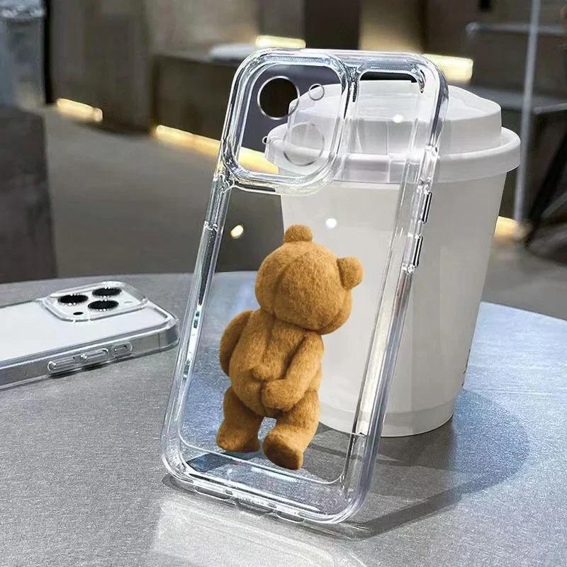 Cartoon Beer Bear Phone Case For iPhone 17 16 15 11 12 14 13 Pro Max Mini SE 7 8 Plus Funny Luxury Transparent Soft Cover Shell