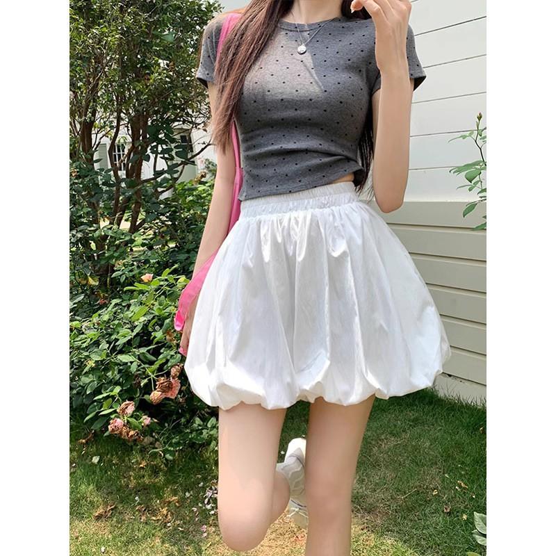 White Black High Waist A-Line Mini Skirt Womens Chic Floral Bloomer Snow Fabric Slim Fit 2025