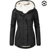 Women's Hooded Sherpa Lined Midi Coat Solid Color Zip Up Warm Winter Casual Outerwear Jacket