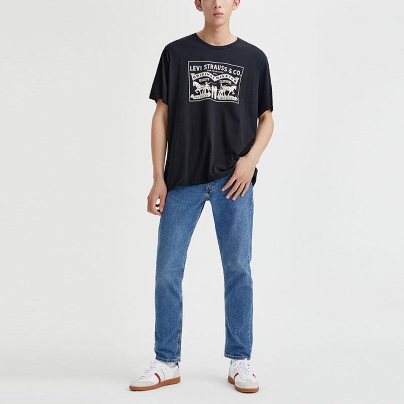 Levis Letter Logo Print Crew Neck Short Sleeve T-Shirt Men Tops Black 22495-0041