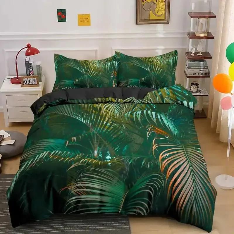 Green Nature Weed Leaves Comfortable Duvet Quilt Cover Pillowcase Bedding Set Children Bedroom Decoration Home Textile