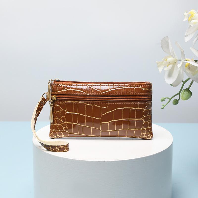 Nova Bolsa Clutch Padrão Crocodilo Bolsa de Armazenamento Clássica Retrô Zíper Duplo Porta-Moedas