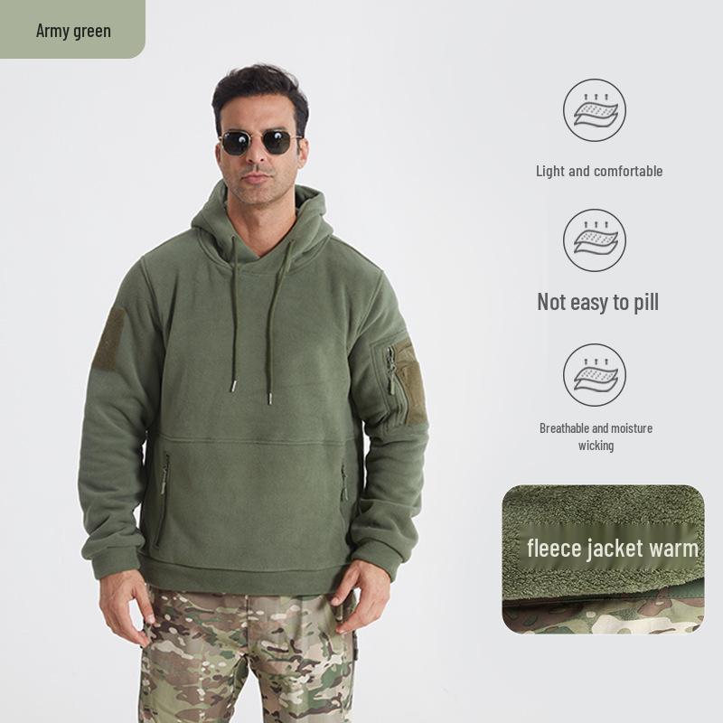 Men's Winter Camouflage Hooded Sweatshirt - Thick Fleece Lined, Warm, Outdoor Tactical Sport