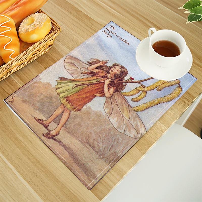 The Fairies Of The Winter Print Linen Dining Table Mats Alphabet Kitchen Placemat 30X45cm Coasters Pads Bowl Cup Mat