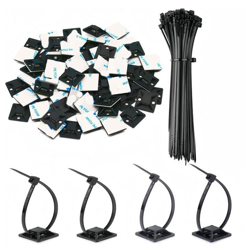 A84E-Wire Holder Zip Tie Adhesive Mounts Self-Adhesive Cable Base Holders Multi-Purpose Tie,Wire Clips With Cable Tie чёрный