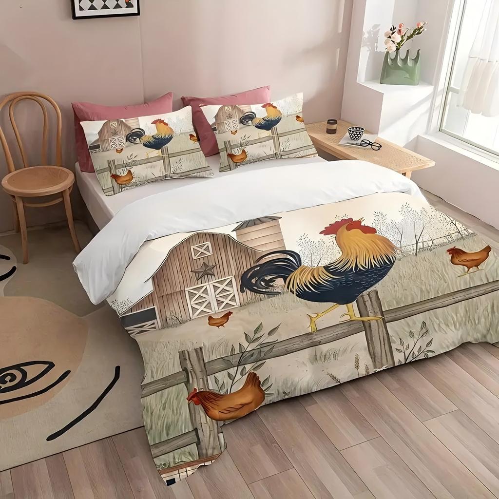 Farm Barn Chicken Pattern 3D Printed Duvet Cover Rural retro style Bedding Set Soft Comfortable Luxury Quilt Cover Pillowcases