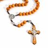 Vintage Klassischer Jesus Kreuz Anhänger Y-förmig Holz Gebetsperle Geflochtenes Seil Lange Halskette für Männer Trendiger Religiöser Schmuck Amulett