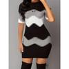 Plus Size Casual Dress Women's Large-Color Block Striped Print Long-Sleeved Crew Neck Dress Spring / Summer Black Style Dress