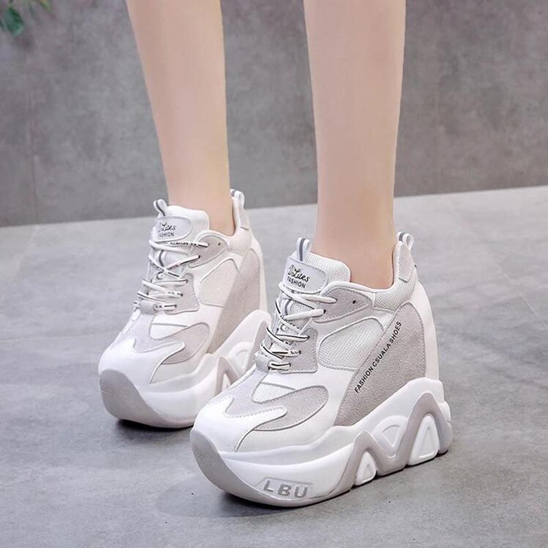 High-Quality Trainers Sneakers Women High Platform Shoes New Breathable Women Height Increasing Shoes 12.5CM Thick Sole Woman
