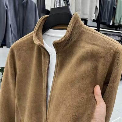 Men's Stand Collar Zipper Cardigan Jacket Autumn Winter Thickened Warm Polar Fleece Solid Color Hoodies