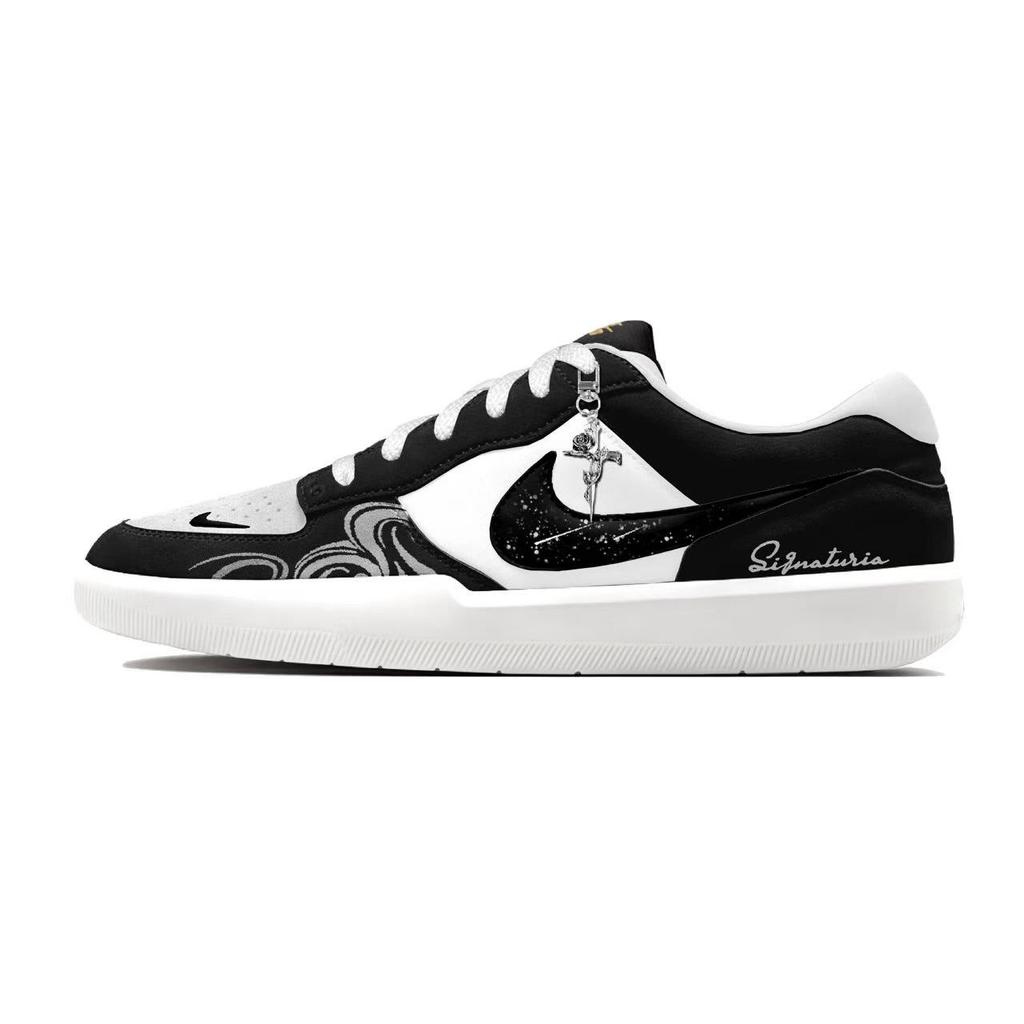 Nike SB Force 58 Night Star Steps Suede Abrasion Resistant Slip Resistant Low top Skateboard Shoes Men's Black White DV5477-012(Team2101--SBOX)