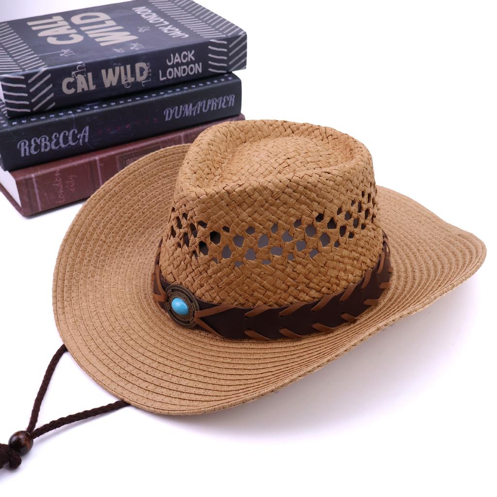 Dell Le European and American cowboy hats hollow woven straw hats women's big eaves sun protection visor summer hot spot