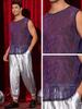 Lars Amadeus Sparkling Tank Round Glitter Sleeveless Size L Men's Top, Neck, Sheer, See-Through, Sparkle, Vest, Blue/Red,